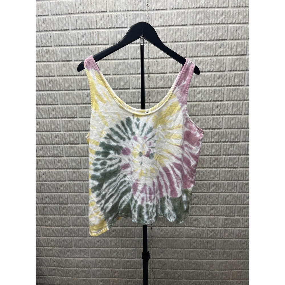 Old Navy Tie Dye Tank Top Large Tall French Terry Scoop Neck Pink Yellow Green